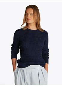 Tommy Hilfiger Damen Rundhalspullover "CO CABLE C-NK LS SWEATER", blau, casual, Gr. M, unifarben, Strick, Obermaterial: 100% Baumwolle, Pullover, mit