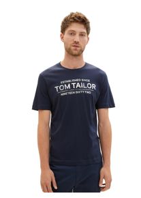 Tom Tailor Herren T-Shirt, blau, casual, Gr. L, bedruckt, Single Jersey, Obermaterial: 100% Baumwolle, Shirts, mit Frontprint