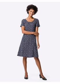 Classic Basics Damen Jerseykleid "Jersey-Kleid", blau, Gr. 44, gemustert, mehrfarbig, bedruckt, Jersey, Single Jersey, 100% Baumwolle, Kleider