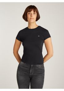 Tommy Jeans Damen T-Shirt "TJW SLIM C-NECK TEE", schwarz, Basic, Gr. L, unifarben, Single Jersey, Obermaterial: 100% Baumwolle, Shirts, mit