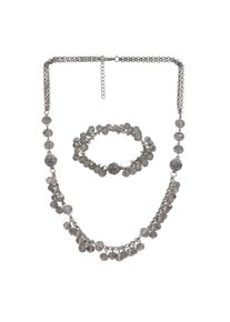 Steuer Damen Collier-Set "Collier Armband silberfarben Ankerkette Glas Perle grau", 58 + 7cm, Metall, L: 65cm B: 15.0mm, grau, Metall, B:15.0mm,