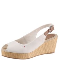 Tommy Hilfiger Damen Sandalette "ICONIC ELBA SLING BACK WEDGE", Gr. 41, weiß, Textil, Leder, klassisch, Schuhe, Sommerschuh, Sandale, Keilabsatz, mit