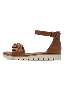 Marco Tozzi Damen Riemchensandale, Gr. 40, braun, Lederimitat, modisch, Schuhe, Keilabsatz, Sommerschuh, Sandalette, mit Zierkette Ton in Ton