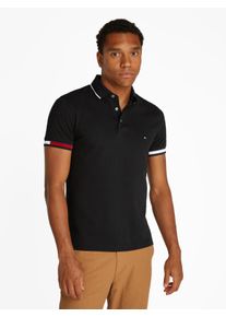 Tommy Hilfiger Herren Poloshirt "FLAG CUFF SLIM FIT POLO", schwarz, casual, Gr. XXL, Piquu00e9, Obermaterial: 96% Baumwolle, 4% Elasthan, Shirts