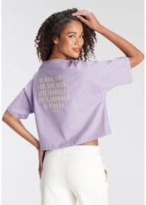 Lascana Damen Oversize-Shirt, Gr. 44, lila, Jersey, Obermaterial: 100% Baumwolle, unifarben, bedruckt, Basic, Shirts, mit Schriftzug auf dem Rücken