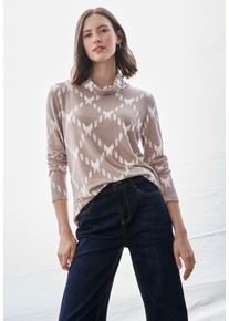 Street One Damen Langarmshirt, beige, casual, Gr. 44, gemustert, Strick, Obermaterial: 70% Viskose, 20% Polyester, 10% Elasthan, Shirts, mit
