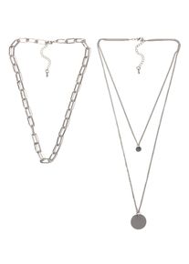 Firetti Damen Ketten-Set "2-reihige Layering Gliederkette mit runden Anhängern", Metall, L: 47,5cm-52cm, grau, Metall, Halsketten