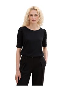 Tom Tailor Damen T-Shirt, schwarz, casual, Gr. XS, unifarben, Jersey, Obermaterial: 48% Baumwolle, 47% Modal, 5% Elasthan, Shirts, mit Raffung an