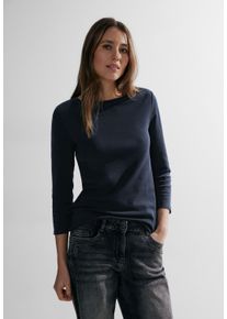 Cecil Damen 3/4-Arm-Shirt "Basic Boatneck", blau, casual, Gr. XS, unifarben, Jersey, Single Jersey, Obermaterial: 100% Baumwolle, Shirts, mit