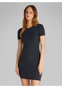Damen Shirtkleid "WASHED WOVEN LABEL RIB DRESS", schwarz, casual, Gr. XS, Calvin Klein Jeans, unifarben, Rippware, Obermaterial: 95% Baumwolle, 5%