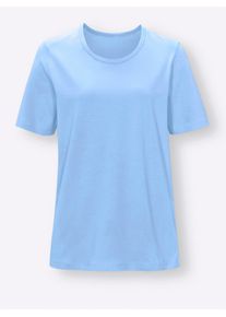 Damen Pyjamaoberteil "Schlafanzug-Shirt", Gr. 40, blau, 100% Baumwolle, unifarben, Shirts