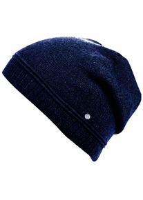 Damen Beanie, blau, modisch, Capelli New York, unifarben, meliert, Strick, Strick, Materialmix, Mützen, mit Metall-Logo an der Krempe