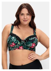 sheego Damen Bügel-Bikini-Top "Große Größen", schwarz, Gr. 56, Polyamid, Xtra Life LYCRA, Bikini-Oberteile, mit Formbügel und Kontrast-Volants