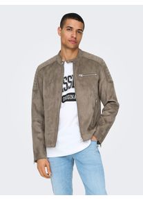 Only & Sons ONLY & SONS Herren Lederimitatjacke "ONSGUS FAUX SUEDE RACER JACKET OTW NOOS", grün, casual, Gr. S, unifarben, Obermaterial: 100% Polyester, Jacken