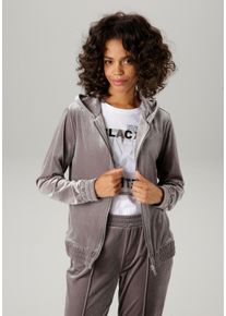 Aniston CASUAL Damen Blouson, grau, modisch, Gr. 42, unifarben, glänzend, Samt, Obermaterial: 90% Polyester, 10% Elasthan, Jacken, aus edlem,