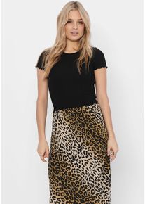 Only Damen Rundhalsshirt "ONLEMMA S/S SHORT TOP NOOS JRS", schwarz, casual, Gr. M, unifarben, Single Jersey, Rippware, Obermaterial: 63% Polyester,