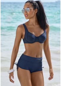 Lascana Damen Bikini-Hotpants, blau, Gr. 38, unifarben, Polyamid, Badehosen, mit seitlicher Raffung
