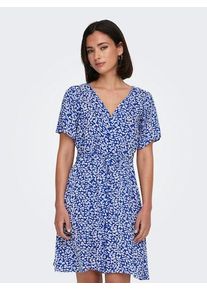 Only Damen Minikleid "ONLEVIDA S/S SHORT DRESS WVN NOOS", blau, casual, Gr. XS, bedruckt, Web, Obermaterial: 100% Viskose, Kleider