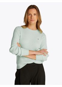 Tommy Hilfiger Damen Rundhalspullover "CO CABLE C-NK LS SWEATER", grün, casual, Gr. XXXL, unifarben, Strick, Obermaterial: 100% Baumwolle, Pullover,