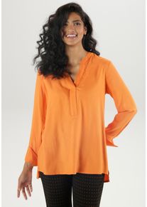 Damen Longbluse, orange, Basic, Gr. 36, Aniston SELECTED, unifarben, Web, Obermaterial: 100% Viskose, Blusen, mit extra-langen Manschetten