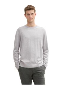 Tom Tailor Herren Rundhalspullover, grau, casual, Gr. M, Strick, Obermaterial: 100% Baumwolle, Pullover, mit Logostickerei