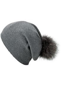 Damen Beanie, grau, modisch, Capelli New York, unifarben, Feinstrick, Materialmix, Mützen, mit Metall-Logo an der Krempe