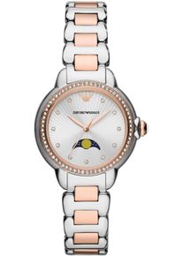 Emporio Armani Damen Quarzuhr, rosa, Armbanduhren, Armbanduhr, Damenuhr, analog, Mondphase, Lederarmband