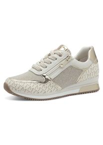 Marco Tozzi Damen Keilsneaker, Gr. 37, beige, Textil, Lederimitat, sportlich, Schuhe, Freizeitschuh, Halbschuh, Schnürschuh mit Logoprint