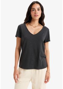 Roxy Damen T-Shirt "IS FLOWING TOP V", schwarz, sportlich, Gr. XS, unifarben, Jersey, Obermaterial: 60% Baumwolle, 40% Polyester, Shirts