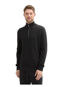 Tom Tailor Herren Troyer, schwarz, casual, Gr. S, unifarben, Strick, Obermaterial: 100% Baumwolle, Pullover, in Feinstrick-Optik
