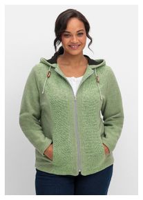sheego Damen Fleecejacke "Große Größen", grün, casual, Gr. 44, unifarben, Obermaterial: 100% Polyester;Futter: 100% Polyester, Jacken, mit Kapuze und