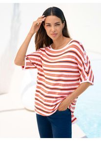 Heine Damen Rundhalspullover "Pullover", orange, Gr. 48, gemustert, gestreift, 82% Viskose, 14% Polyamid, 3% Polyester, 1% metallisierte Fasern,
