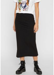 Pieces Damen Midirock "PCKYLIE MW MIDI SKIRT NOOS", schwarz, casual, Gr. L, Web, Obermaterial: 65% Polyester, 30% Viskose, 5% Elasthan, Röcke