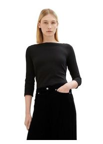 Tom Tailor Damen 3/4-Arm-Shirt, schwarz, casual, Gr. M, unifarben, Jersey, Obermaterial: 100% Baumwolle, Shirts, mit kurzer Ärmellänge