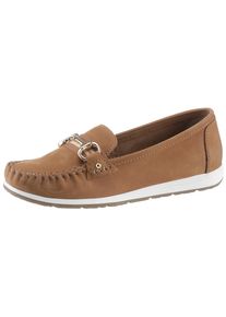 Marco Tozzi Damen Mokassin, Gr. 36, braun, Nubukleder, unifarben, casual, Schuhe, Halbschuh, Schlupfschuh, Freizeitschuh mit edler Schmuckspange