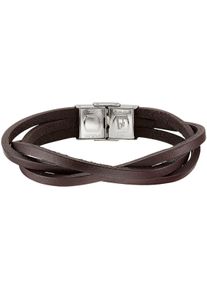 Bruno Banani Damen Lederarmband "Schmuck Geschenk Armband, B4102B/20/00/BL, B4102B/20/00/BR", Edelstahl-Leder, braun, Edelstahl, Leder, Armbänder