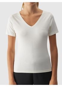 4F Damen T-Shirt, beige, sportlich, Gr. XS, Obermaterial: 95% Baumwolle, 5% Elasthan, Shirts