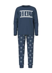 name it Kinder Schlafanzug "NKMNIGHTSET DARK DENIM FOOTBALL NOOS", Gr. 86, blau, Jersey, Obermaterial: 95% Baumwolle, 5% Elasthan, bedruckt, casual,