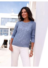 Classic Basics Damen Ajourpullover "Ajour-Pullover", blau, Gr. 50, unifarben, gemustert, geblümt, 100% Polyacryl, Pullover