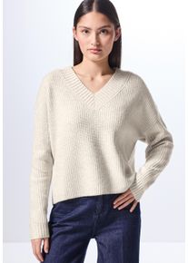 Damen Strickpullover, beige, casual, Gr. 46, STREET ONE STUDIO, unifarben, Web, 37% Baumwolle, 34% Polyacryl, 26% Polyester, 3% Elasthan, Pullover,
