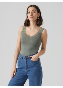 Véro Moda VERO MODA Damen Spitzentop "VMROSA SL TOP JRS NOOS", grün, modisch, Gr. M, unifarben, Jersey, Obermaterial: 95% Viskose, 5% Elasthan, Tops