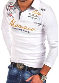 behype Herren Poloshirt "MONACO", weiß, casual, Gr. XL, bedruckt, bestickt, unifarben, 100% Baumwolle, Shirts, mit trendigen Stickereien