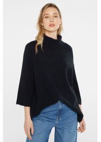 Damen Rollkragenpullover, blau, casual, Gr. ML, SENSES.THE LABEL, Strukturmuster, Material: 67% Polyacryl, 14% Polyester, 12% Polyamid, 7% Elasthan,
