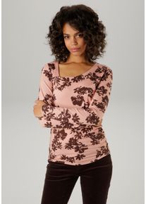 Aniston CASUAL Damen Langarmshirt, rosa, feminin, Gr. 42, geblümt, bedruckt, gemustert, Single Jersey, Obermaterial: 95% Viskose, 5% Elasthan,
