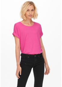 Only Damen T-Shirt "ONLMOSTER S/S O-NECK TOP NOOS JRS", rosa, casual, Gr. XS, unifarben, Jersey, Obermaterial: 75% Viskose, 20% Polyester, 5%