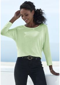 Lascana Damen 3/4-Arm-Shirt "mit Fledermausärmeln", grün, casual, Gr. 32, unifarben, Feinstrick, Obermaterial: 50% Viskose (LENZING ECOVERO), 46%