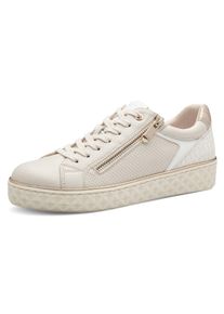 Marco Tozzi Damen Plateausneaker, Gr. 38, beige, Lederimitat, Textil, sportlich, Schuhe, Freizeitschuh, Halbschuh, Schnürschuh mit seitlichem