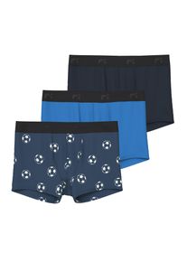 name it Kinder Trunk "NKMBOXER 3P DARK DENIM FOOTBALL NOOS", Gr. 134, blau, Jersey, Obermaterial: 95% Baumwolle, 5% Elasthan, bedruckt, Unterhosen