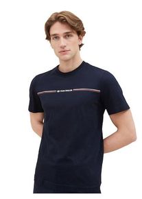 Tom Tailor Herren T-Shirt, blau, casual, Gr. L, Single Jersey, Obermaterial: 100% Baumwolle, Shirts, mit Logofrontprint