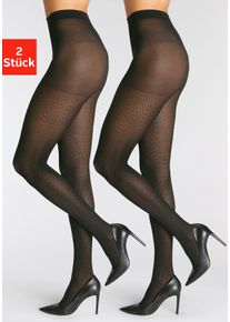 Lascana Damen Feinstrumpfhose, Gr. 32, schwarz, Obermaterial: 95% Polyamid, 5% Elasthan, unifarben, Strumpfhosen, mit einem Zickzackmuster
